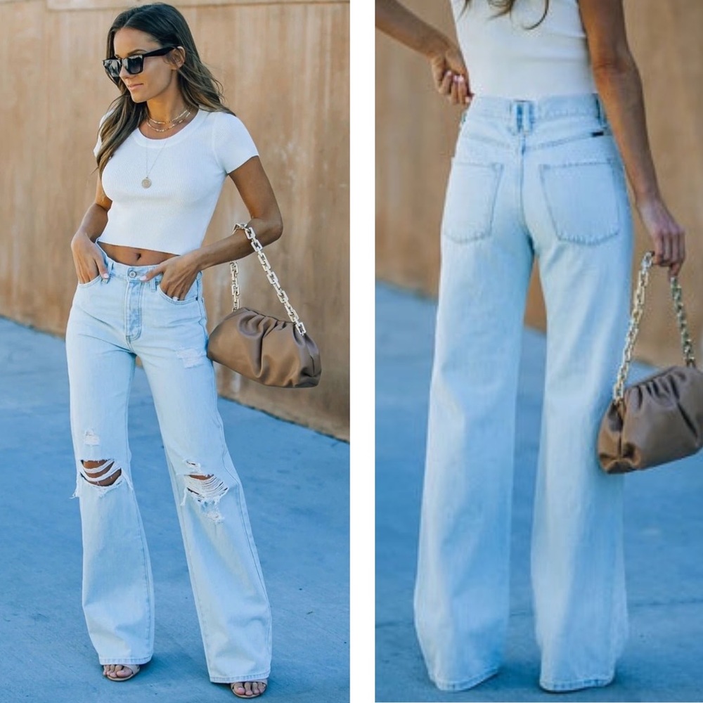 KanCan Light Wash Blue High-Rise Flare Wide Leg Jeans